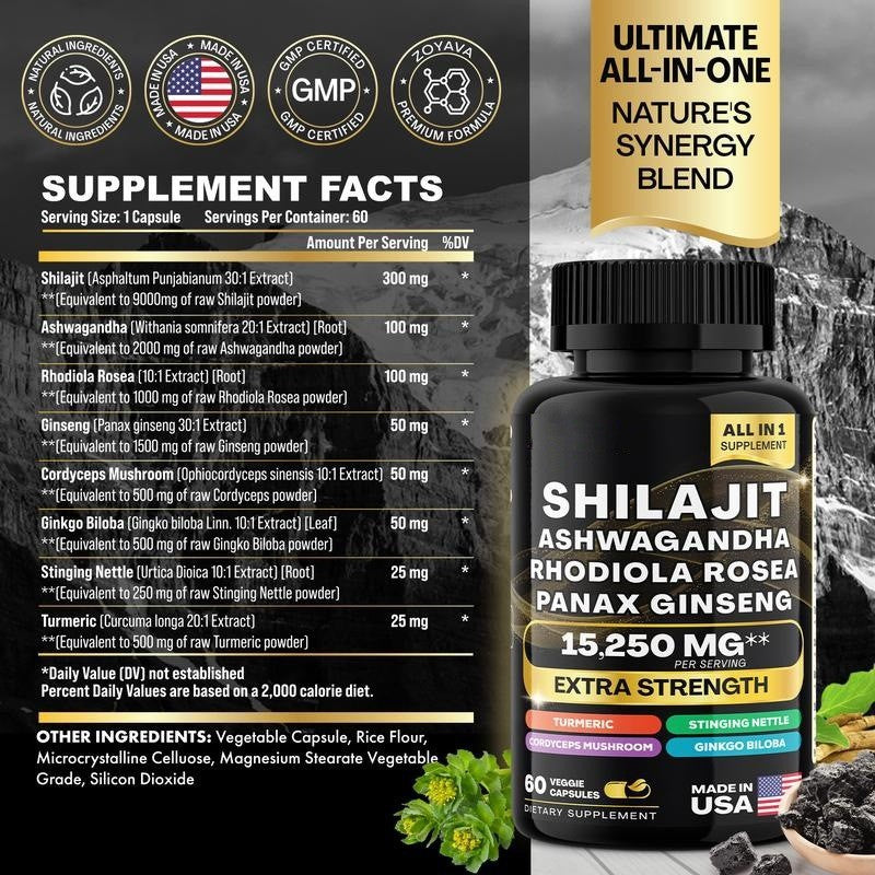 Shilajit Resin Dietary Supplement Capsules