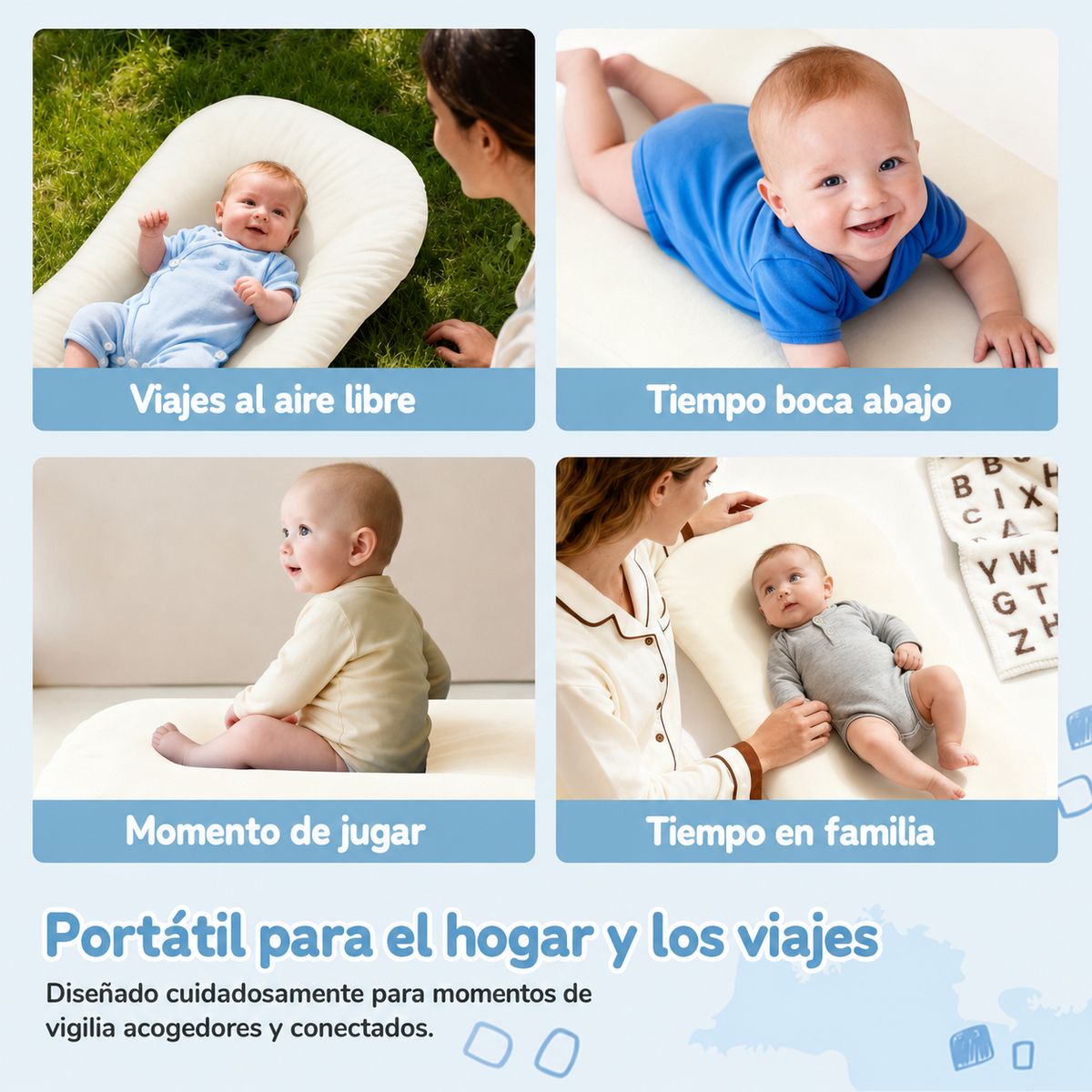 “Cama acolchada anti presión y calmante para recién nacidos”.